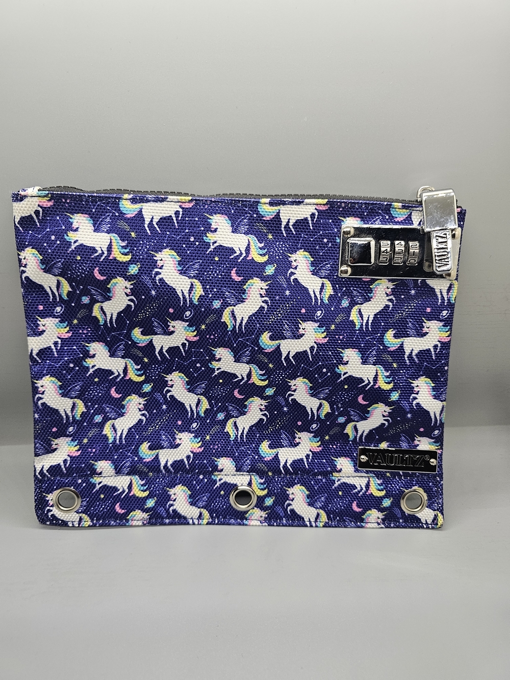 Vaultz Purple Unicorn Print Locking Pencil Case Cosmetic Bag